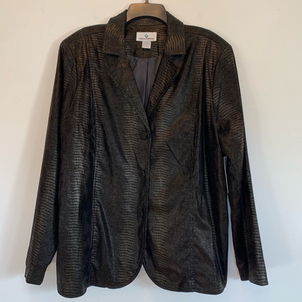 Erin London Black Snakeskin Faux Leather Blazer Jacket 2X